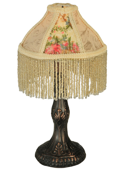 Meyda Lighting 131721 10"H Fabric & Fringe Roses Mini Lamp