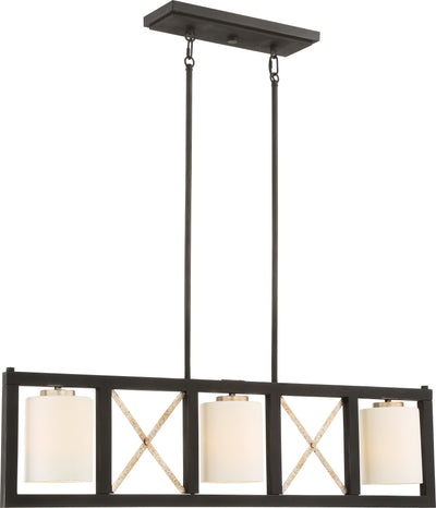 Nuvo Lighting 60/6133 3 Light Boxer Island Pendant Matte Black with Antique Silver Accents Finish Satin White Glass