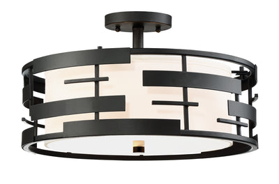 Nuvo Lighting 60/6436 Lansing 3 Light Semi Flush with White Fabric Shade and Opal Diffuser