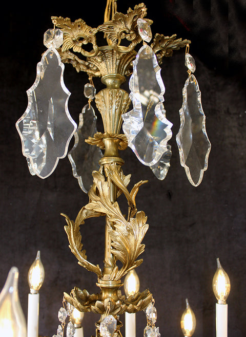 Vintage, 16 Light, 33" x 43" Brass  & Crystal, Louis XV Rococo Revival Style Chandelier with Floral and Foliate Motifs