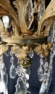 Vintage, 16 Light, 33" x 43" Brass  & Crystal, Louis XV Rococo Revival Style Chandelier with Floral and Foliate Motifs