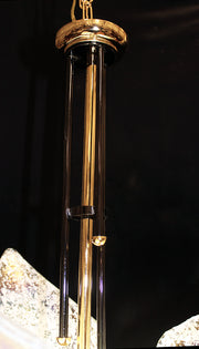 17" x 23" Murano Italy Venetian Iridescent Artisans Glass, 3 Light Vintage Chandelier Gun Metal & 24 kt. Gold Plated Frame