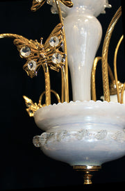 Vintage Italy, 3 Light 27" x 20" MURANO Glass Chandelier, Crystal Golden BUTTERFLIES, & 24kt. Gold Frame