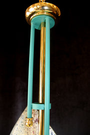 17" x 23" Murano Italy, Venetian Iridescent Artisans Glass, 2 Light Vintage Chandelier, Turquoise & Gold Frame