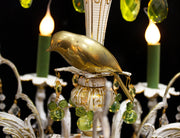 Vintage 25" x 30" URANIUM, VASELINE CRYSTAL  ART Chandelier Brass Porcelain Birds Bead Accents 6 Lights Custom 1 of a Kind Lighting