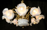 Vintage, Italy, 29" x 22" Murano Glass, Crystal Butterfly Chandelier, Blown Glass Shades, Gold Frame