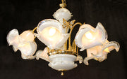 Vintage, Italy, 29" x 22" Murano Glass, Crystal Butterfly Chandelier, Blown Glass Shades, Gold Frame