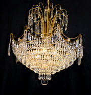 8 Light  25" x 27" Vintage Italy Brass &  CRYSTAL Shower Chandelier 7 Tiers 24Kt Gold