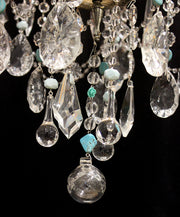 8 Light 28"x 36" Vintage Crystal Chandelier Bronze Antique Silver Birds Turquoise Blue Beads Art Chandelier One of a Kind