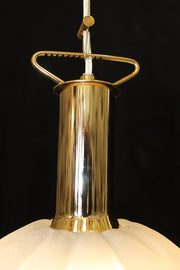 Vintage, 9" x 13" MURANO Swirl Glass 1 Light Pendant, Contemporary Italian Lighting, Silver Accents