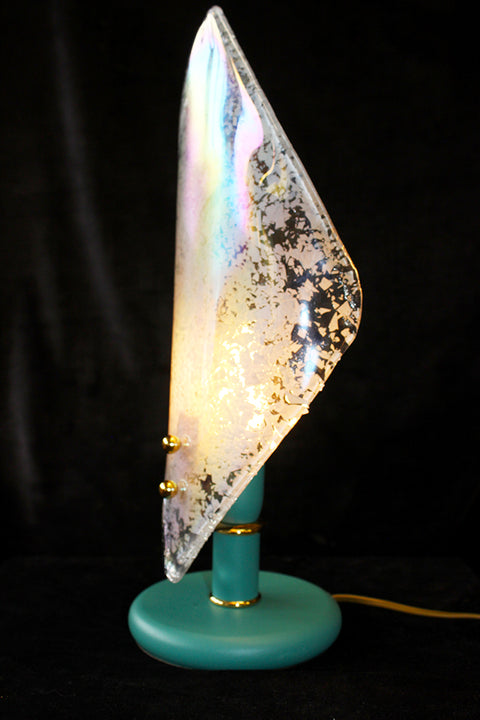 7" x 16" Murano Lamp, Venetian Iridescent Artisans Glass, 1 Light, Vintage Turquoise Gold Frame Accent Lamp