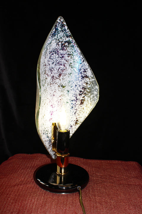 7" x 16 "Vintage Murano Glass Lamp, Venetian Iridescent Artisans Glass, 1 Light, Gold & Black Frame Accent Lamp