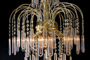 Midcentury Italian Murano, 18" x 24" Waterfall 24kt Plated Chandelier, Murano clear Glass with Inner Pink Glass Leaves, 4 Lights, Rare!