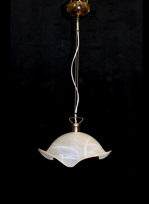 Vintage, 15" x 36" MURANO Swirl Glass 1 Light Pendant Contemporary Italian Lighting, Silver Accents