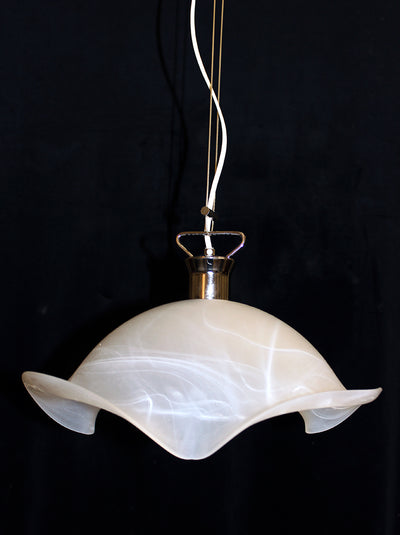 Vintage, 15" x 36" MURANO Swirl Glass 1 Light Pendant Contemporary Italian Lighting, Silver Accents