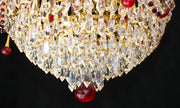 Vintage Italy 14" x 25" Red Crystal "Ring of Fire" 3 Light Chandelier 24Kt Gold Frame