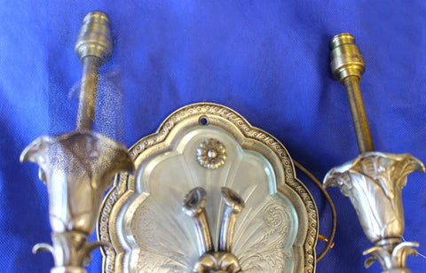 Antique 9 1/2" x 13" 1920's Deco/ Art Nouveau Egyptian Revival 2 Light, Crystal, Silver Sconce