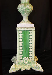Set of 2 -  Antique 30's Green Slag Glass Boudoir 41" Table Lamps, with Light in base