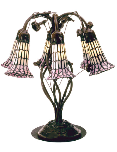 Meyda Lighting 102416 19"H Tiffany Pond Lily White & Pink 6 LT Table Lamp