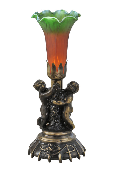 Meyda Lighting 11009 13"High Amber Green Twin Cherub Pond Lily Mini Lamp