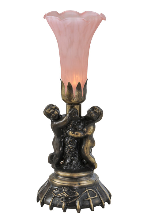 Meyda Lighting 11015 13"High Pink Twin Cherub Pond Lily Mini Lamp