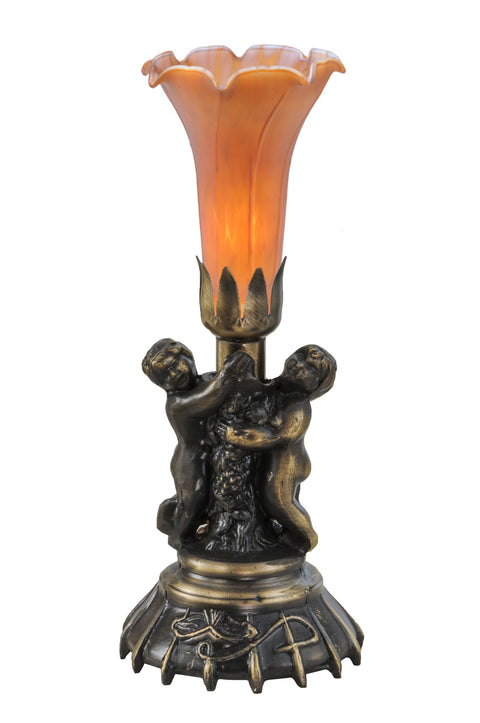Meyda Lighting 11021 13"High Amber Twin Cherub Pond Lily Mini Lamp