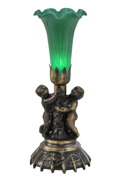 Meyda Lighting 11026 13"High Green Twin Cherub Pond Lily Mini Lamp