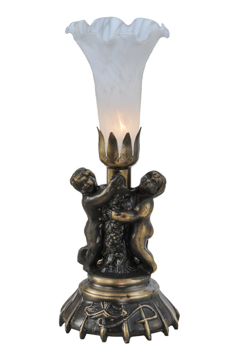 Meyda Lighting 11031 13"High White Twin Cherub Pond Lily Mini Lamp