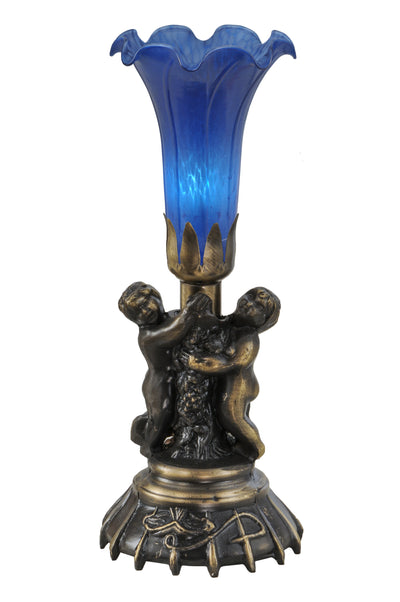 Meyda Lighting 11038 13"High Blue Twin Cherub Pond Lily Mini Lamp