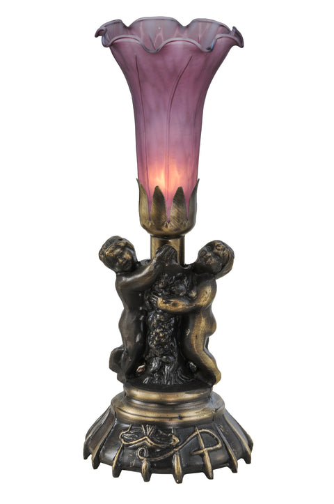 Meyda Lighting 11129 13"High Lavender Twin Cherub Pond Lily Mini Lamp