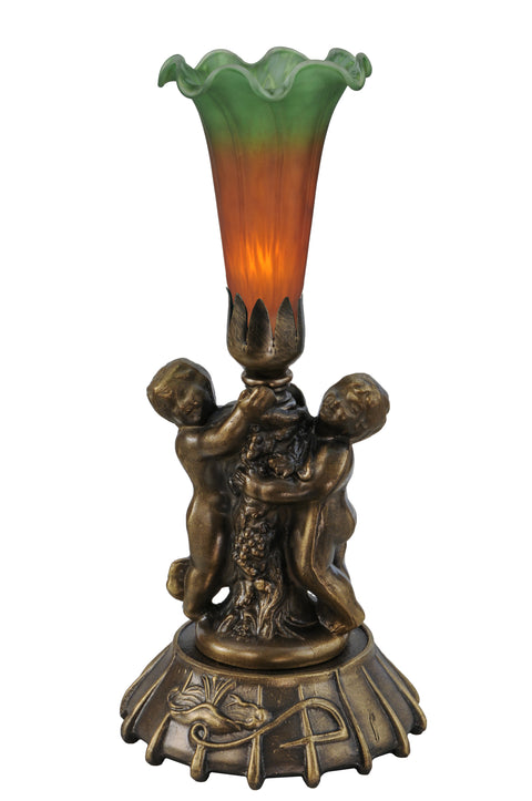 Meyda Lighting 11428 12"High Amber and Green Cherub Pond Lily Mini Lamp