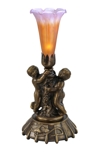 Meyda Lighting 11500 12"High Amber and Purple Cherub Pond Lily Mini Lamp