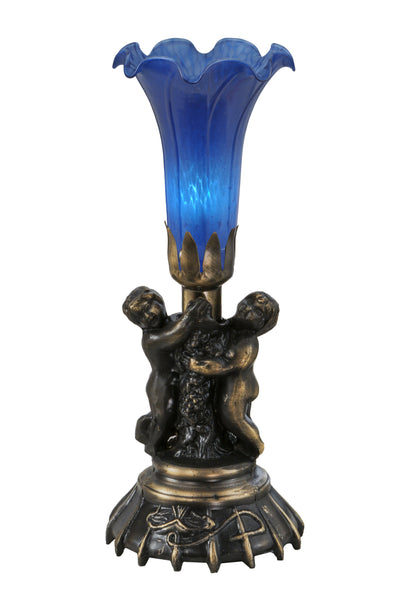 Meyda Lighting 11533 12"High Blue Cherub Pond Lily Mini Lamp