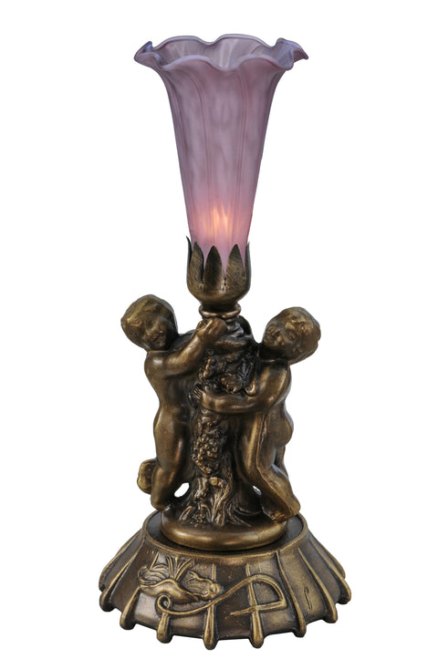 Meyda Lighting 11642 12"High Lavender Cherub Pond Lily Mini Lamp