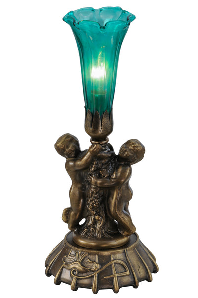 Meyda Lighting 11909 12"High Green Irridescent Cherub Pond Lily Mini Lamp