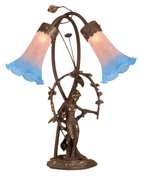 Meyda Lighting 11943 17"H Trellis Girl Lily Pink and Blue 2 LT Accent Lamp