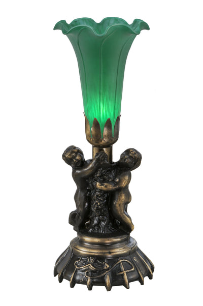Meyda Lighting 12002 12"High Green Cherub Pond Lily Mini Lamp