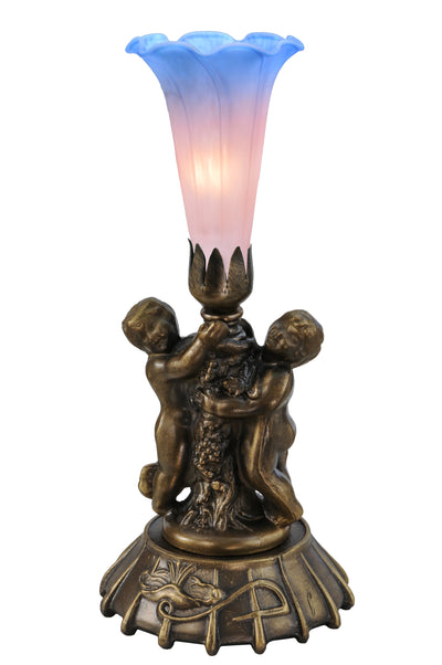 Meyda Lighting 12454 12"High Pink and Blue Cherub Pond Lily Mini Lamp