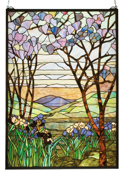 Meyda Lighting 12514 29"W X 40"H Tiffany Magnolia & Iris Stained Glass Window