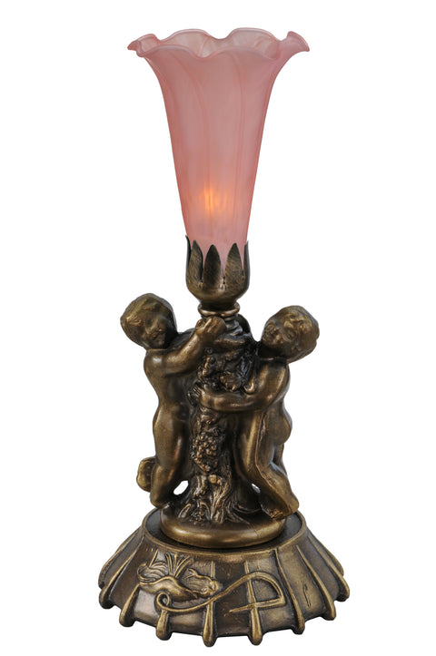 Meyda Lighting 12522 12"High Pink Cherub Pond Lily Mini Lamp
