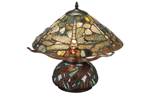 Meyda Lighting 138103 16.5"H Dragonfly Cut Agata Table Lamp