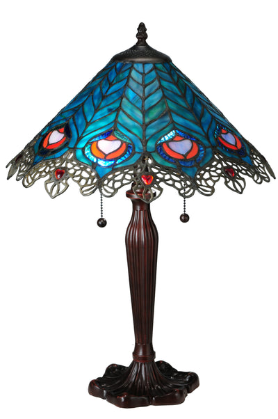 Meyda Lighting 138775 23"H Peacock Feather Lace Table Lamp