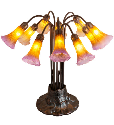 Meyda Lighting 14429 22"H Amber/Purple Pond Lily 10 LT Table Lamp