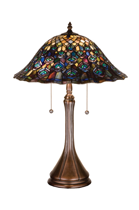 Meyda Lighting 14574 22"H Tiffany Peacock Feather Table Lamp