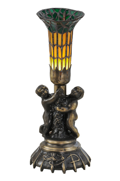 Meyda Lighting 18451 13"H Twin Cherub Tiffany Pond Lily Mini Lamp
