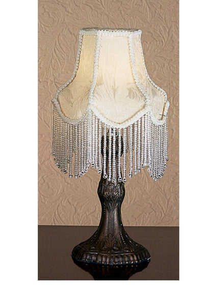 Meyda Lighting 21344 7"H Ivory Fabric with Fringe Mini Lamp