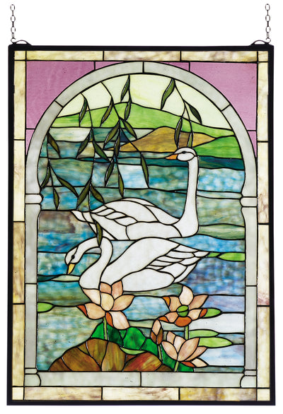 Meyda Lighting 23868 22"W X 30"H Swans Stained Glass Window