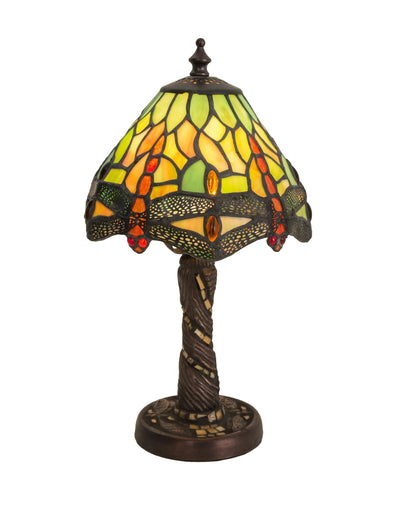Meyda Lighting 26614 12"H Tiffany Hanginghead Dragonfly w/ Twisted Fly Mosaic Base Mini Lamp