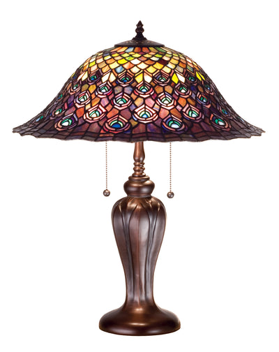 Meyda Lighting 26666 25"H Tiffany Peacock Feather Table Lamp