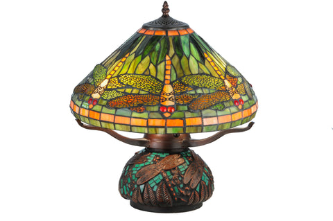 Meyda Lighting 26681 17"H Tiffany Dragonfly w/Tiffany Mosaic Base Table Lamp